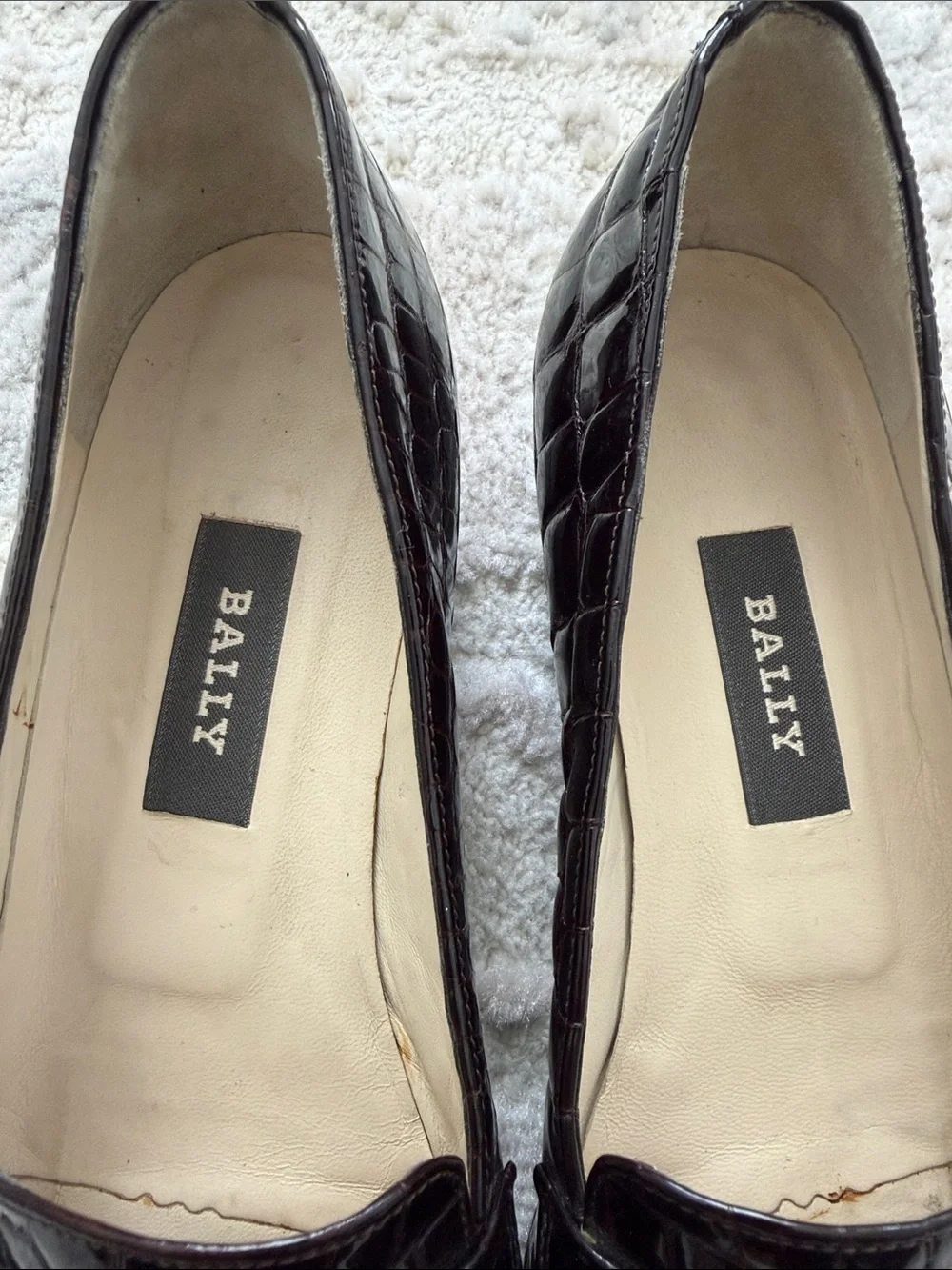 Beautiful Bally worn once  dark brown  Croc-Embossed Leather Loafers- impeccable